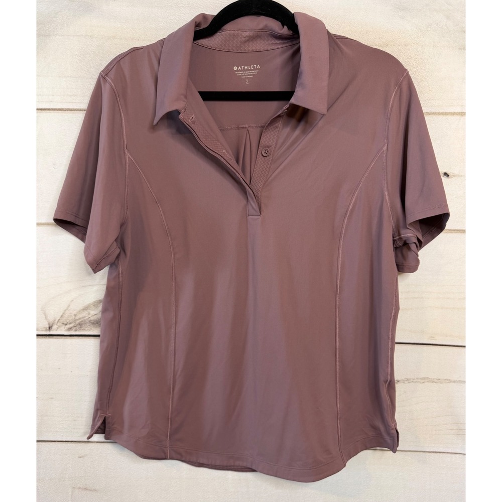 Athleta Womens Mauve‎ Purple Short Sleeve Golf Tennis Polo Shirt Size Large